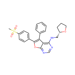 CS(=O)(=O)c1ccc(-c2oc3ncnc(NC[C@@H]4CCCO4)c3c2-c2ccccc2)cc1 ZINC000084739712