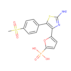 CS(=O)(=O)c1ccc(-c2sc(N)nc2-c2ccc(P(=O)(O)O)o2)cc1 ZINC000066112281