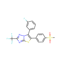 CS(=O)(=O)c1ccc(-c2sc3nc(C(F)(F)F)nn3c2-c2cccc(F)c2)cc1 ZINC000027709509