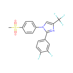 CS(=O)(=O)c1ccc(-n2cc(C(F)(F)F)nc2-c2ccc(F)c(F)c2)cc1 ZINC000003814605