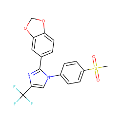 CS(=O)(=O)c1ccc(-n2cc(C(F)(F)F)nc2-c2ccc3c(c2)OCO3)cc1 ZINC000003814604