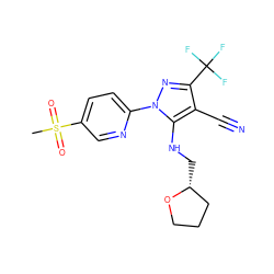 CS(=O)(=O)c1ccc(-n2nc(C(F)(F)F)c(C#N)c2NC[C@@H]2CCCO2)nc1 ZINC000028567818