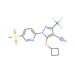 CS(=O)(=O)c1ccc(-n2nc(C(F)(F)F)c(C#N)c2OC2CCC2)nc1 ZINC000028570469