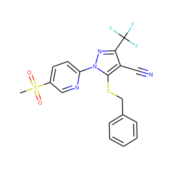 CS(=O)(=O)c1ccc(-n2nc(C(F)(F)F)c(C#N)c2SCc2ccccc2)nc1 ZINC000028569872