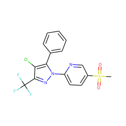 CS(=O)(=O)c1ccc(-n2nc(C(F)(F)F)c(Cl)c2-c2ccccc2)nc1 ZINC000013588364