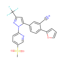 CS(=O)(=O)c1ccc(-n2nc(C(F)(F)F)cc2-c2ccc(-c3ccco3)c(C#N)c2)nc1 ZINC000036338757