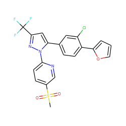 CS(=O)(=O)c1ccc(-n2nc(C(F)(F)F)cc2-c2ccc(-c3ccco3)c(Cl)c2)nc1 ZINC000028572587