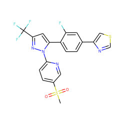 CS(=O)(=O)c1ccc(-n2nc(C(F)(F)F)cc2-c2ccc(-c3cscn3)cc2F)nc1 ZINC000036338762