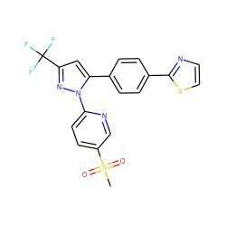 CS(=O)(=O)c1ccc(-n2nc(C(F)(F)F)cc2-c2ccc(-c3nccs3)cc2)nc1 ZINC000028572514