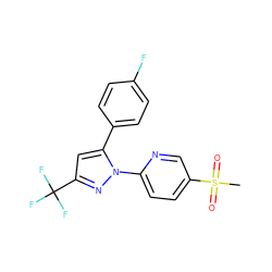 CS(=O)(=O)c1ccc(-n2nc(C(F)(F)F)cc2-c2ccc(F)cc2)nc1 ZINC000013588338