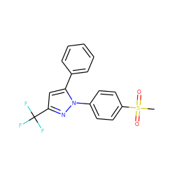 CS(=O)(=O)c1ccc(-n2nc(C(F)(F)F)cc2-c2ccccc2)cc1 ZINC000140651155