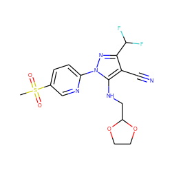 CS(=O)(=O)c1ccc(-n2nc(C(F)F)c(C#N)c2NCC2OCCO2)nc1 ZINC000028566274