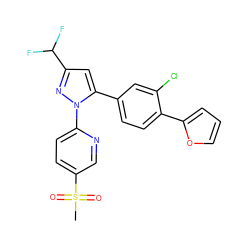 CS(=O)(=O)c1ccc(-n2nc(C(F)F)cc2-c2ccc(-c3ccco3)c(Cl)c2)nc1 ZINC000034393425