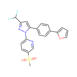 CS(=O)(=O)c1ccc(-n2nc(C(F)F)cc2-c2ccc(-c3ccco3)cc2)nc1 ZINC000036338755