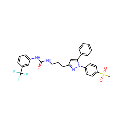 CS(=O)(=O)c1ccc(-n2nc(CCCNC(=O)Nc3cccc(C(F)(F)F)c3)cc2-c2ccccc2)cc1 ZINC000071330285