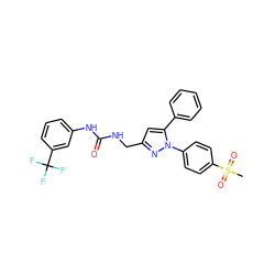 CS(=O)(=O)c1ccc(-n2nc(CNC(=O)Nc3cccc(C(F)(F)F)c3)cc2-c2ccccc2)cc1 ZINC000071318005