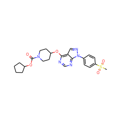 CS(=O)(=O)c1ccc(-n2ncc3c(OC4CCN(C(=O)OC5CCCC5)CC4)ncnc32)cc1 ZINC000071317121