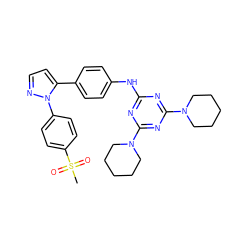 CS(=O)(=O)c1ccc(-n2nccc2-c2ccc(Nc3nc(N4CCCCC4)nc(N4CCCCC4)n3)cc2)cc1 ZINC001772605126