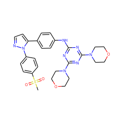 CS(=O)(=O)c1ccc(-n2nccc2-c2ccc(Nc3nc(N4CCOCC4)nc(N4CCOCC4)n3)cc2)cc1 ZINC001772653449