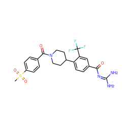 CS(=O)(=O)c1ccc(C(=O)N2CCC(c3ccc(C(=O)N=C(N)N)cc3C(F)(F)F)CC2)cc1 ZINC000095557045