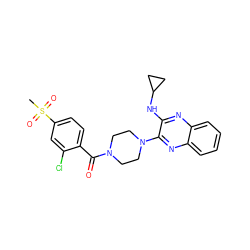 CS(=O)(=O)c1ccc(C(=O)N2CCN(c3nc4ccccc4nc3NC3CC3)CC2)c(Cl)c1 ZINC000144332231