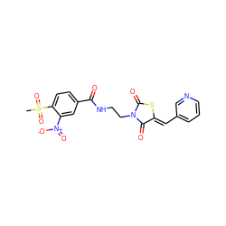 CS(=O)(=O)c1ccc(C(=O)NCCN2C(=O)S/C(=C\c3cccnc3)C2=O)cc1[N+](=O)[O-] ZINC000037868152