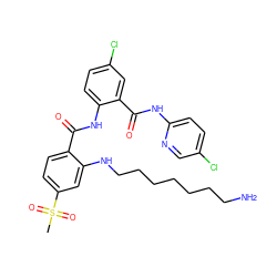 CS(=O)(=O)c1ccc(C(=O)Nc2ccc(Cl)cc2C(=O)Nc2ccc(Cl)cn2)c(NCCCCCCCN)c1 ZINC000217123316