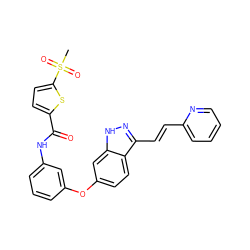 CS(=O)(=O)c1ccc(C(=O)Nc2cccc(Oc3ccc4c(/C=C/c5ccccn5)n[nH]c4c3)c2)s1 ZINC000166841896