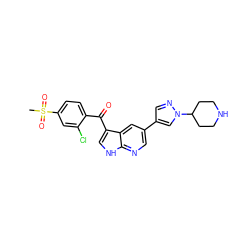 CS(=O)(=O)c1ccc(C(=O)c2c[nH]c3ncc(-c4cnn(C5CCNCC5)c4)cc23)c(Cl)c1 ZINC000473086883