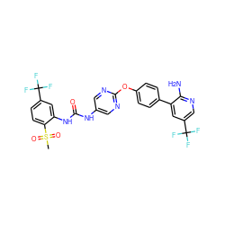 CS(=O)(=O)c1ccc(C(F)(F)F)cc1NC(=O)Nc1cnc(Oc2ccc(-c3cc(C(F)(F)F)cnc3N)cc2)nc1 ZINC000221165755