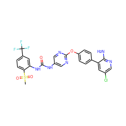 CS(=O)(=O)c1ccc(C(F)(F)F)cc1NC(=O)Nc1cnc(Oc2ccc(-c3cc(Cl)cnc3N)cc2)nc1 ZINC000221191015