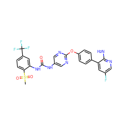 CS(=O)(=O)c1ccc(C(F)(F)F)cc1NC(=O)Nc1cnc(Oc2ccc(-c3cc(F)cnc3N)cc2)nc1 ZINC000221165846