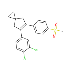 CS(=O)(=O)c1ccc(C2=C(c3ccc(Cl)c(Cl)c3)CC3(CC3)C2)cc1 ZINC000013745538