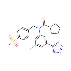 CS(=O)(=O)c1ccc(CN(C(=O)C2CCCC2)c2cc(F)cc(-c3nnn[nH]3)c2)cc1 ZINC000084722731