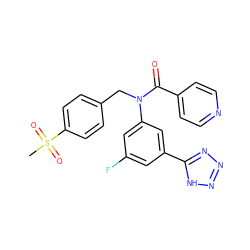 CS(=O)(=O)c1ccc(CN(C(=O)c2ccncc2)c2cc(F)cc(-c3nnn[nH]3)c2)cc1 ZINC000084668890