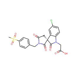 CS(=O)(=O)c1ccc(CN2C(=O)C[C@@]3(C2=O)C(=O)N(CC(=O)O)c2ccc(Cl)cc23)cc1 ZINC000014976662