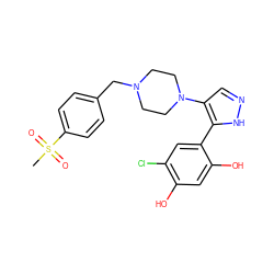 CS(=O)(=O)c1ccc(CN2CCN(c3cn[nH]c3-c3cc(Cl)c(O)cc3O)CC2)cc1 ZINC000034209146