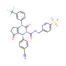 CS(=O)(=O)c1ccc(CNC(=O)N2C(=O)N(c3cccc(C(F)(F)F)c3)C3=C(C(=O)CC3)[C@H]2c2ccc(C#N)cc2)nc1 ZINC001772649744