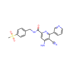 CS(=O)(=O)c1ccc(CNC(=O)c2cc(N)c(C#N)c(-c3cccnc3)n2)cc1 ZINC000038145062