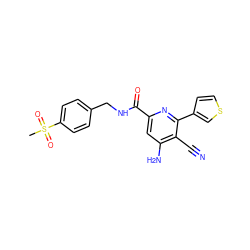 CS(=O)(=O)c1ccc(CNC(=O)c2cc(N)c(C#N)c(-c3ccsc3)n2)cc1 ZINC000034802949