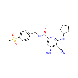 CS(=O)(=O)c1ccc(CNC(=O)c2cc(N)c(C#N)c(NC3CCCC3)n2)cc1 ZINC000034802955