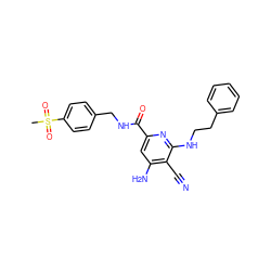 CS(=O)(=O)c1ccc(CNC(=O)c2cc(N)c(C#N)c(NCCc3ccccc3)n2)cc1 ZINC000038145045