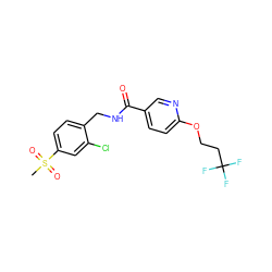 CS(=O)(=O)c1ccc(CNC(=O)c2ccc(OCCC(F)(F)F)nc2)c(Cl)c1 ZINC000045254691