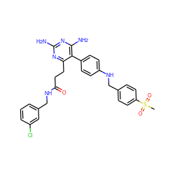 CS(=O)(=O)c1ccc(CNc2ccc(-c3c(N)nc(N)nc3CCC(=O)NCc3cccc(Cl)c3)cc2)cc1 ZINC000036349146