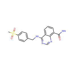 CS(=O)(=O)c1ccc(CNc2ncnc3c(C(N)=O)cccc23)cc1 ZINC000114344241