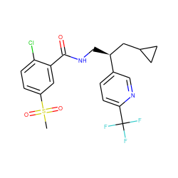 CS(=O)(=O)c1ccc(Cl)c(C(=O)NC[C@@H](CC2CC2)c2ccc(C(F)(F)F)nc2)c1 ZINC000207684555