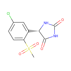 CS(=O)(=O)c1ccc(Cl)cc1[C@@H]1NC(=O)NC1=O ZINC000000010608