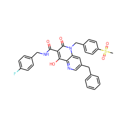 CS(=O)(=O)c1ccc(Cn2c(=O)c(C(=O)NCc3ccc(F)cc3)c(O)c3ncc(Cc4ccccc4)cc32)cc1 ZINC000102896545