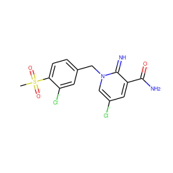 CS(=O)(=O)c1ccc(Cn2cc(Cl)cc(C(N)=O)c2=N)cc1Cl ZINC000115695429