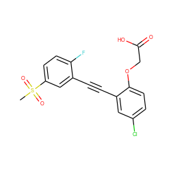 CS(=O)(=O)c1ccc(F)c(C#Cc2cc(Cl)ccc2OCC(=O)O)c1 ZINC000073156163